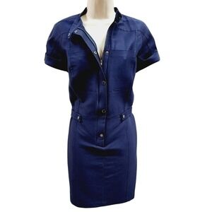 Halston Heritage Navy Blue Utility Zip Front Mini Dress Short Sleeve Size 4